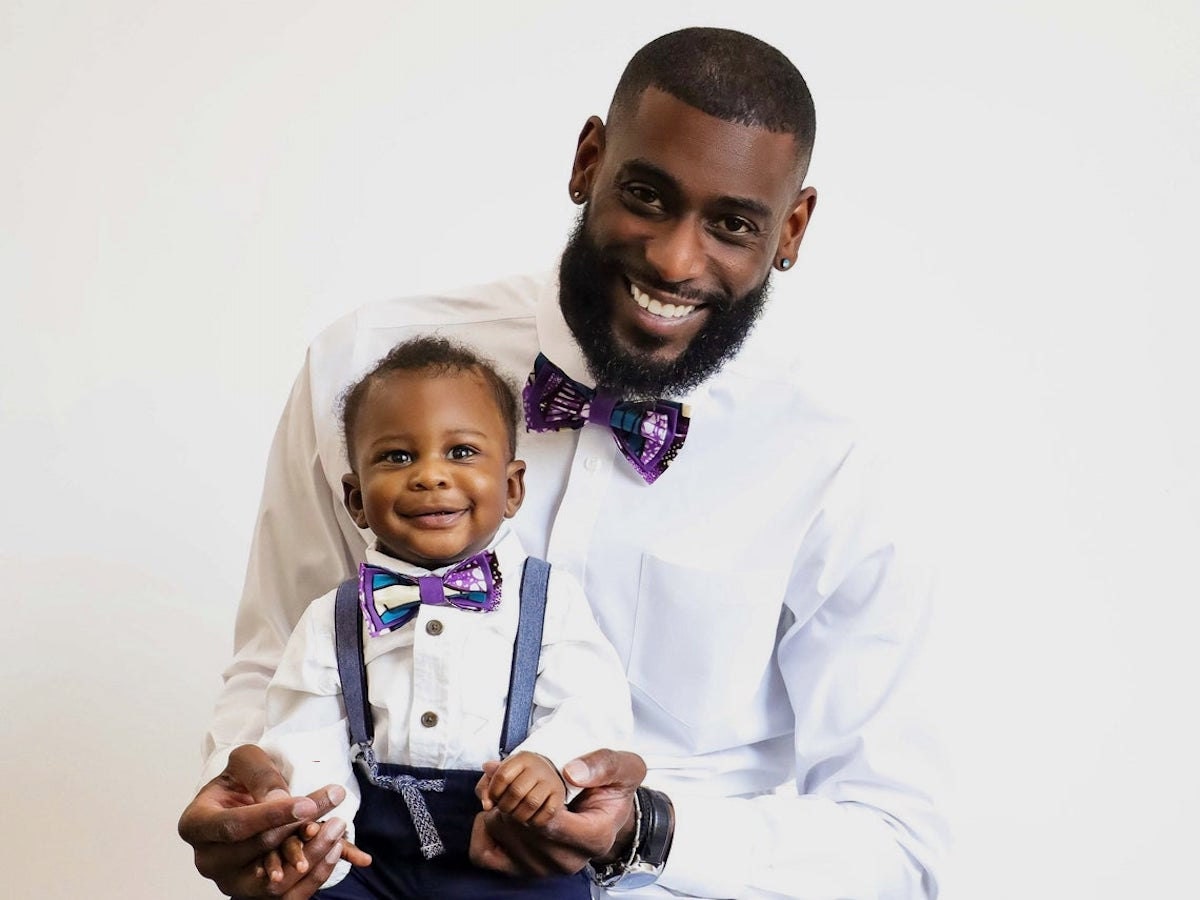 An man and baby boy modeling matching groomsmen bow ties from GabeJade