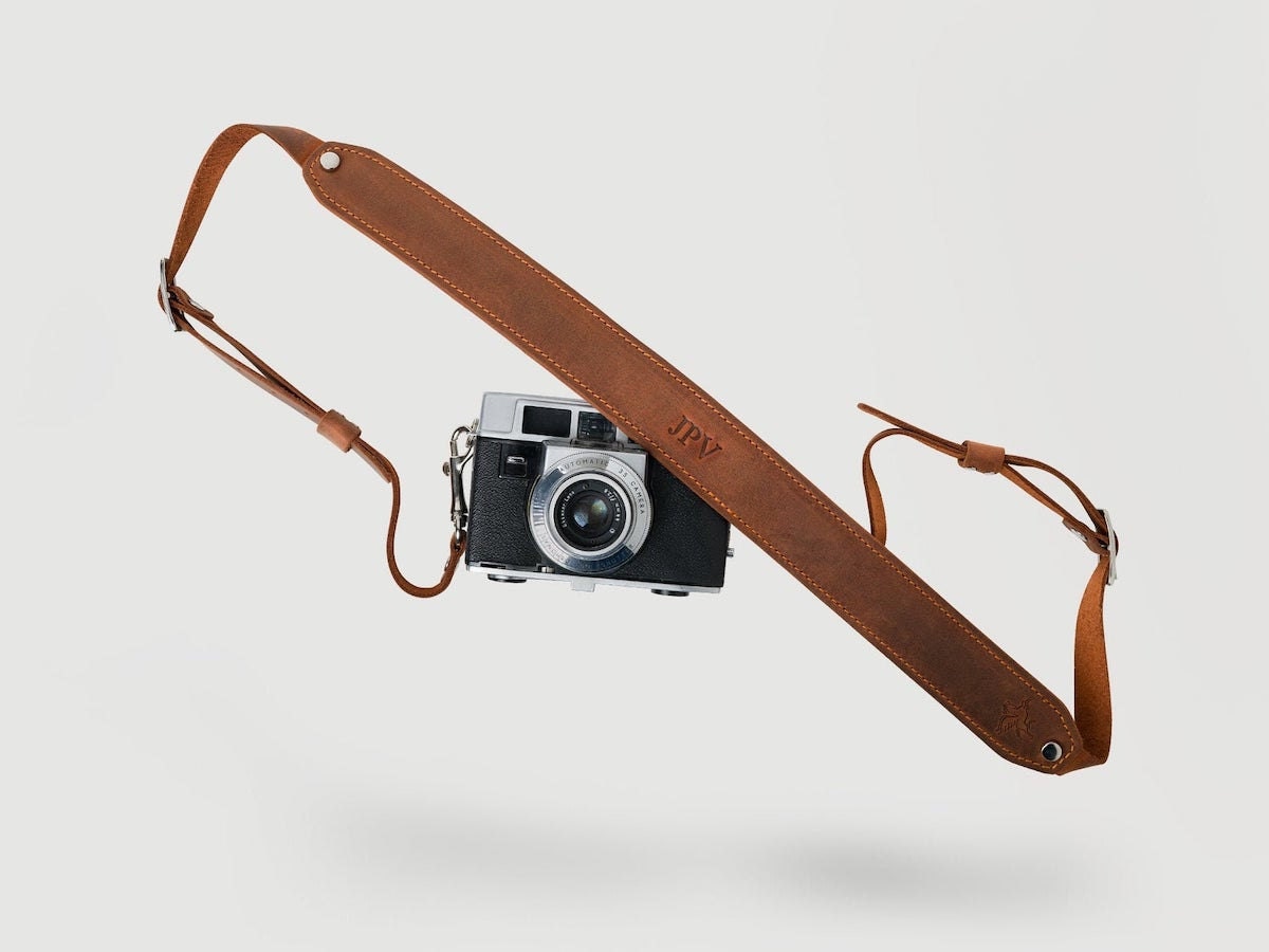 Custom leather camera strap from Pegai, and other personalized Father's Day gifts from Etsy
