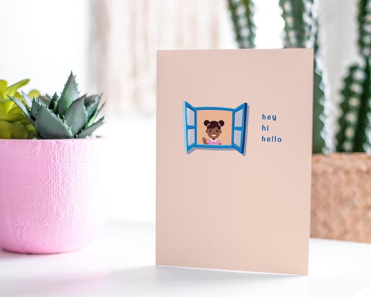 A friendly illustrated greeting card saying "hello" from Card Craft US.