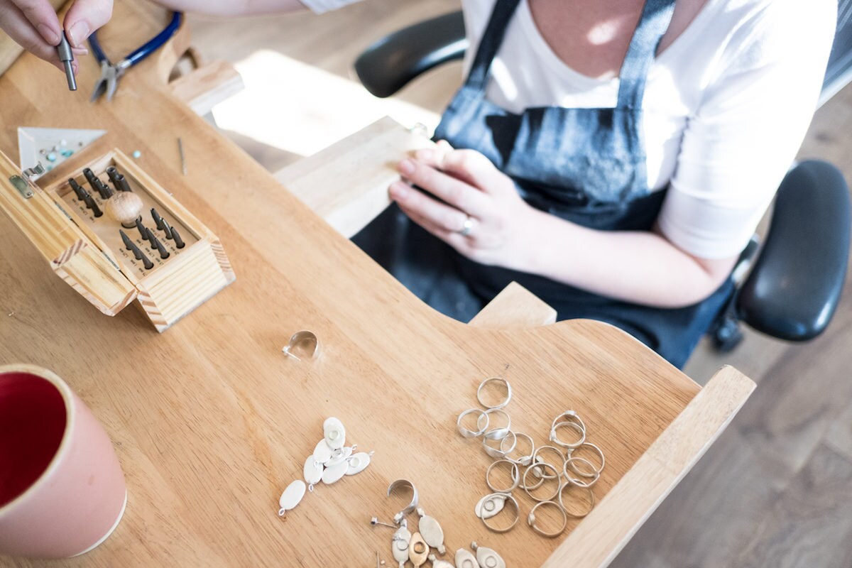 Sarah at work in her studio