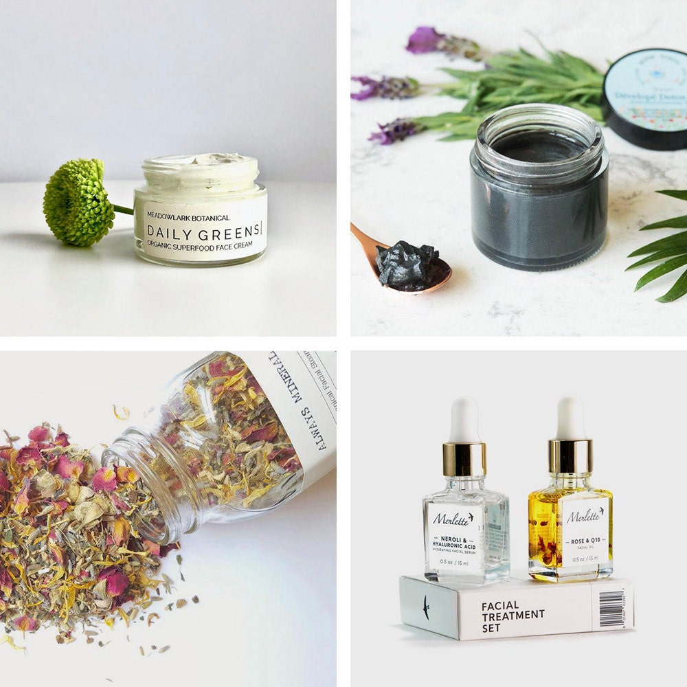 A collage of facial treatment finds from Etsy