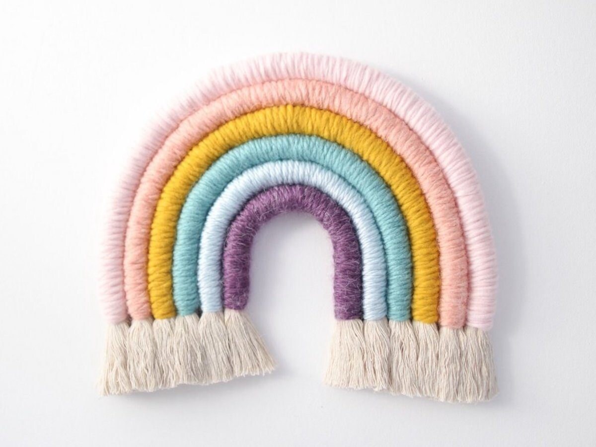 Rainbow fiber art wall hanging