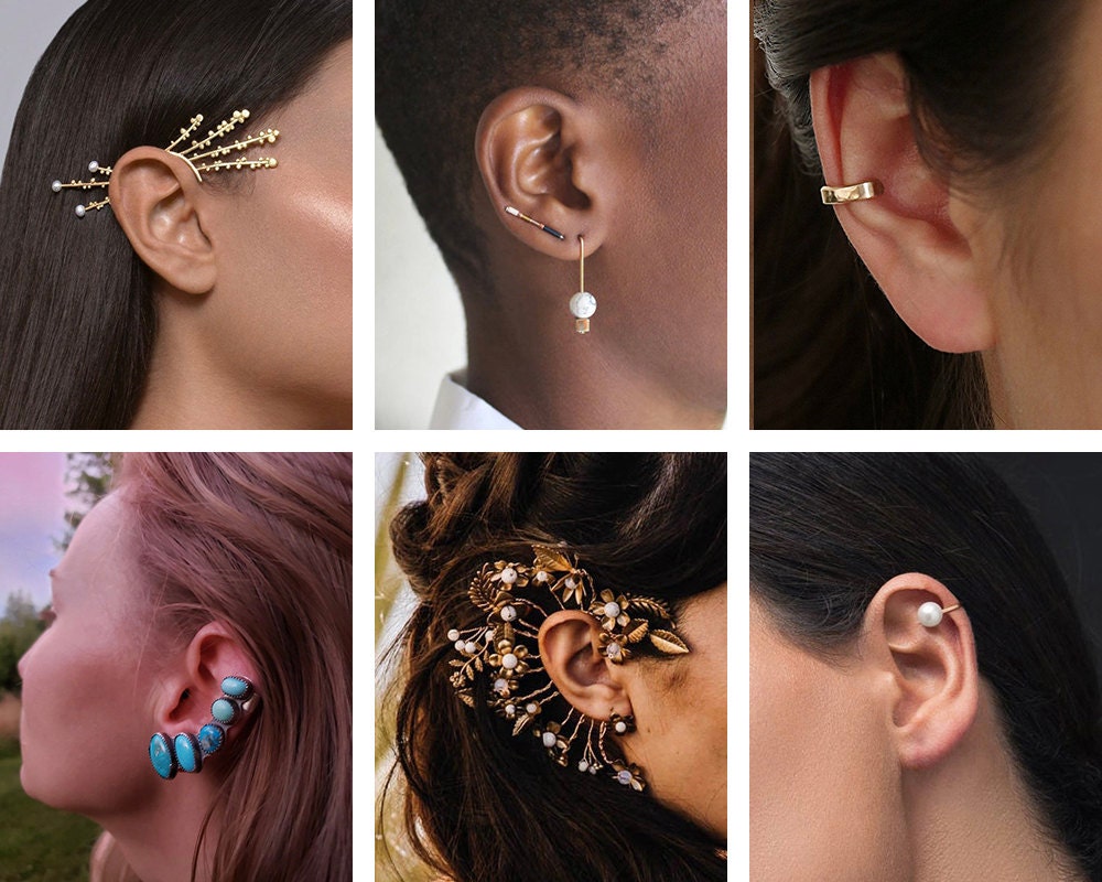 A collage of ear cuffs from Etsy