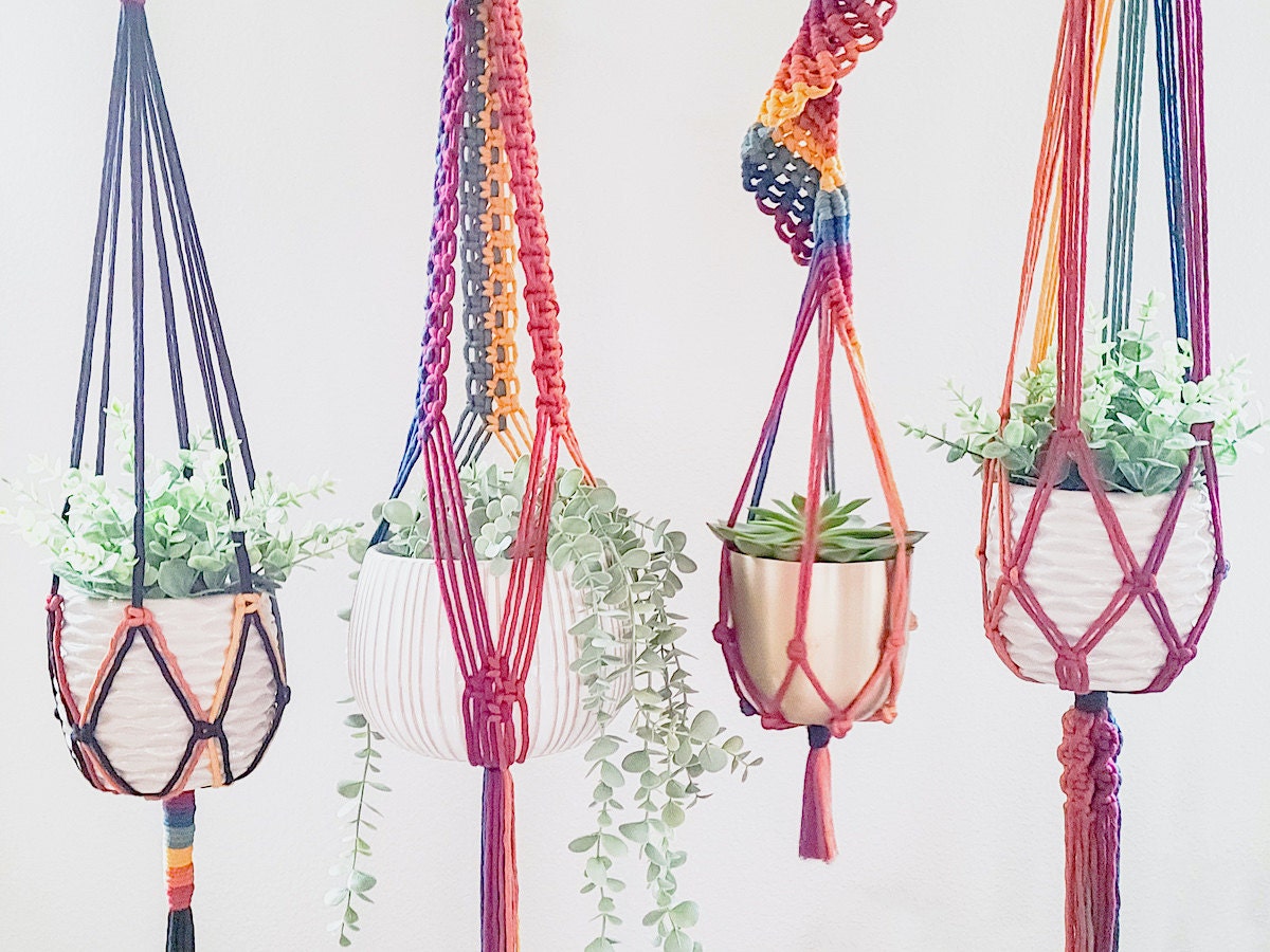 Multicolored macrame hanging planters from Sweet Home Alberti