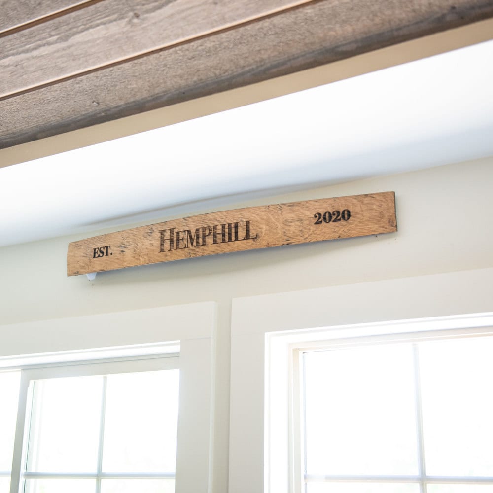 A personalized wooden family name sign from Holtz Leather Co.