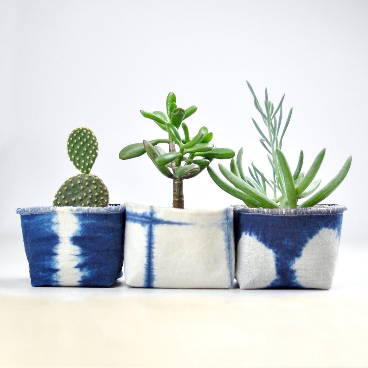 Tie-dyed fabric pots from Etsy