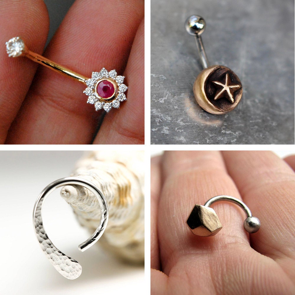 A collage of belly button rings available on Etsy