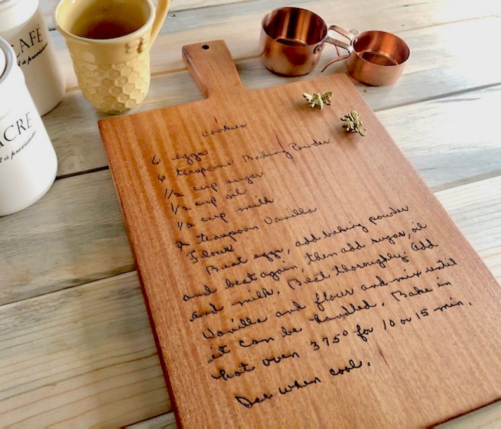 A custom recipe cutting board from BE Engraved on Etsy