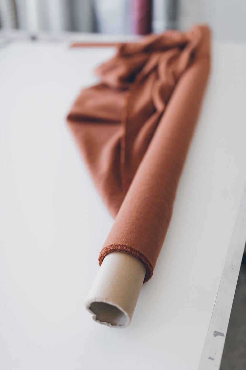 A roll of fabric in the Linenfox studio