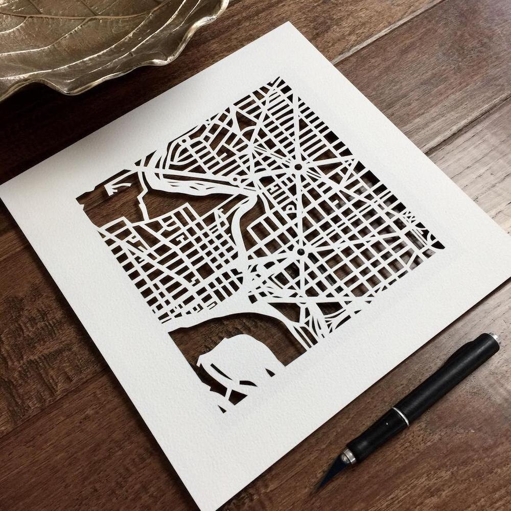 Curated image with Custom hand-cut paper map from Studio KMO, $175