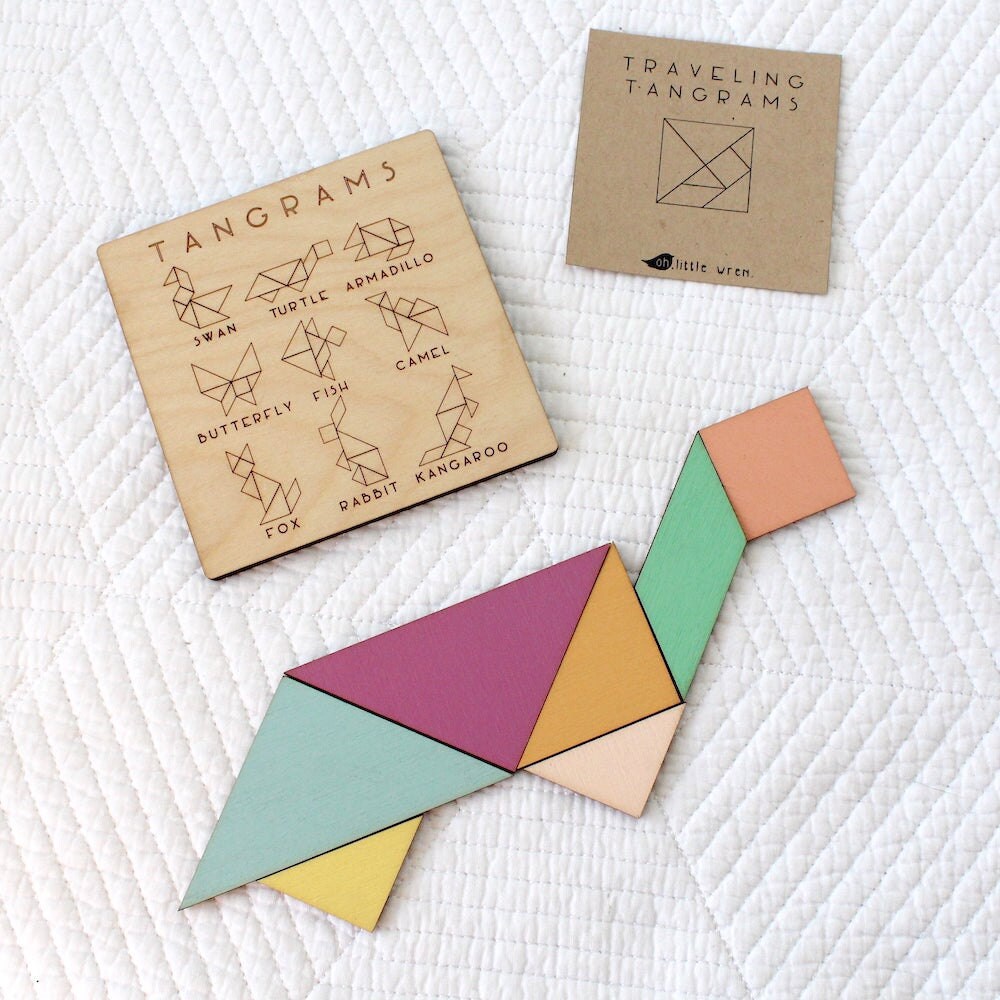 A pocket-sized tangram puzzle from Oh Little Wren
