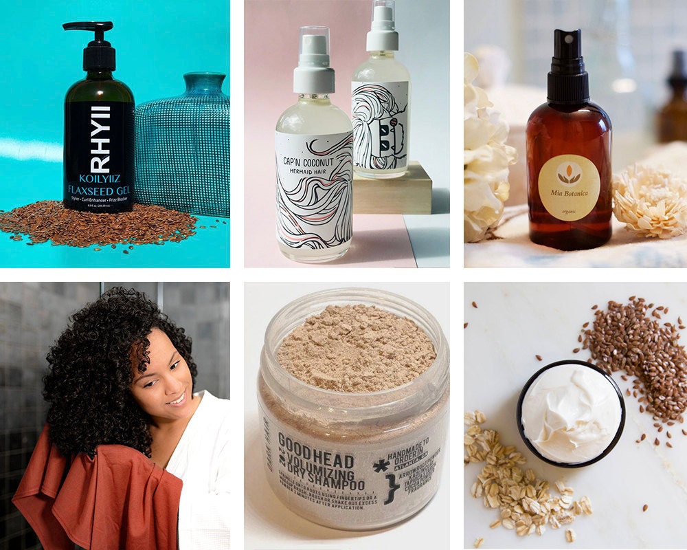 A collage of at-home hair care finds from Etsy