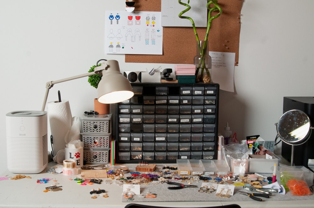 Meena's workspace in her Chicago studio.