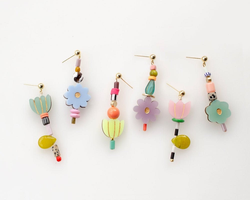Mix-and-match floral spring earrings from Jill Makes.