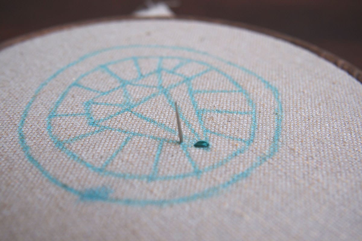 Embroidery hoop in progress