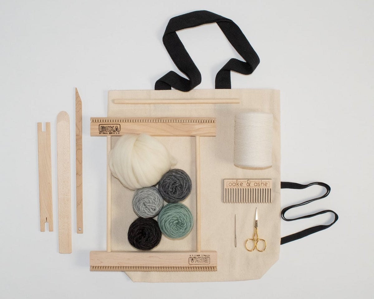 A 10" frame loom weaving kit from Oake and Ashe.