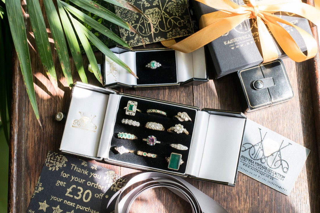 A tray of engagement rings from KK Vintage Collection