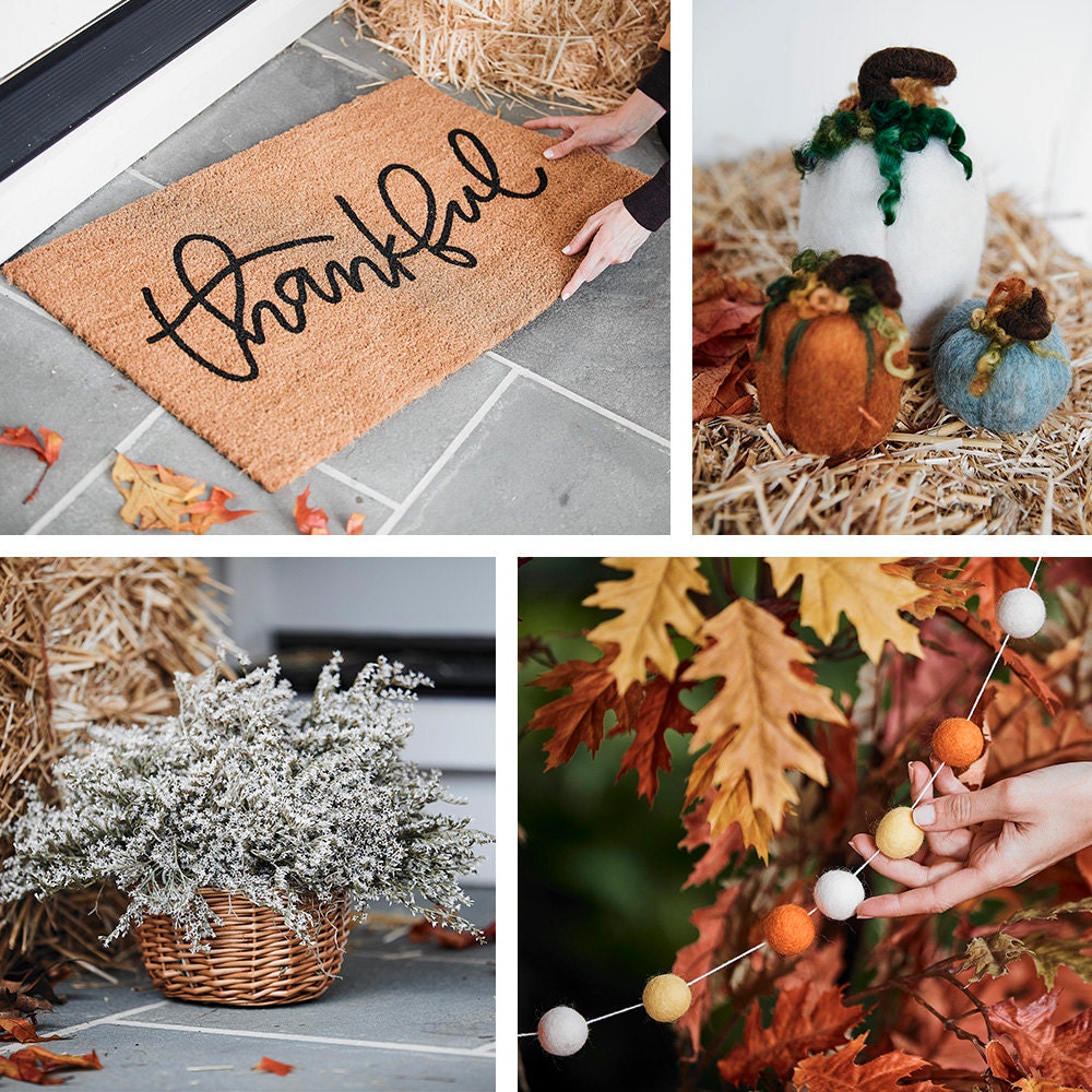 A collage of fall porch decor items from Etsy
