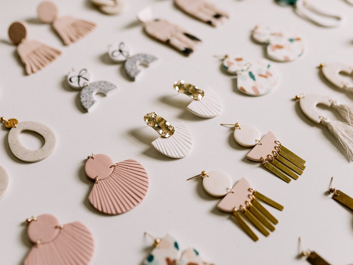 Assorted polymer clay earrings from Tidy Clutterings organized neatly