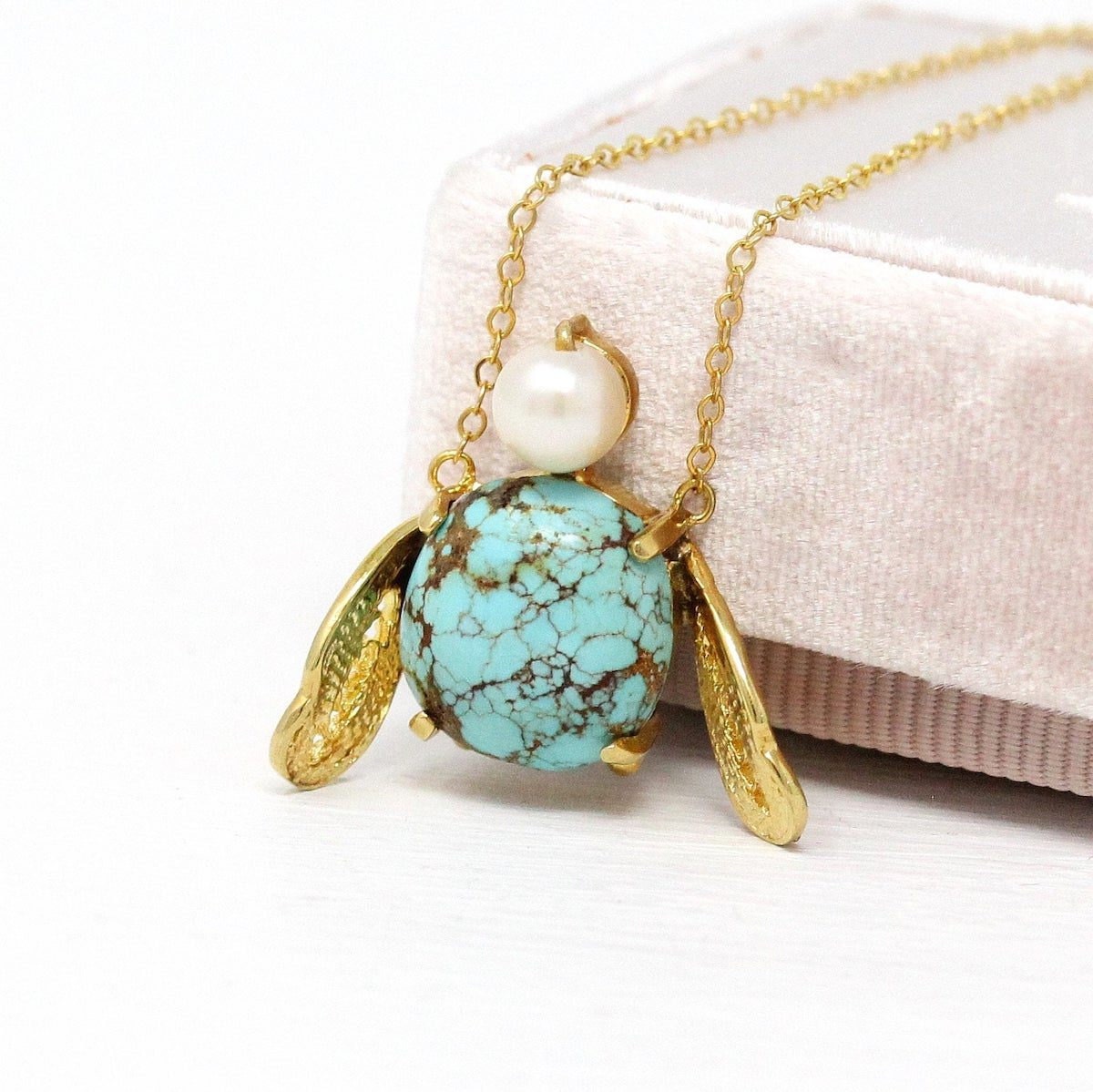 Vintage turquoise bug necklace from Maejean Vintage