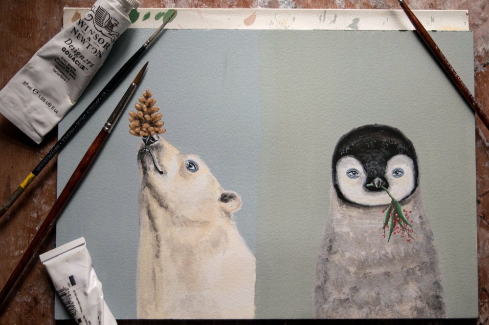 Animal holiday cards in progress