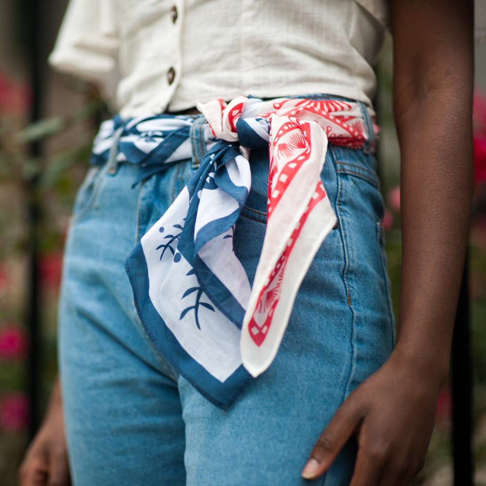 Cotton bandanas from All Very Goods styled on a belt.