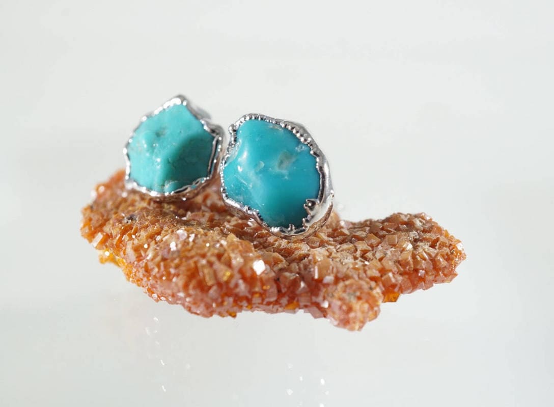 Raw turquoise stud earrings from Alicia Arkwright