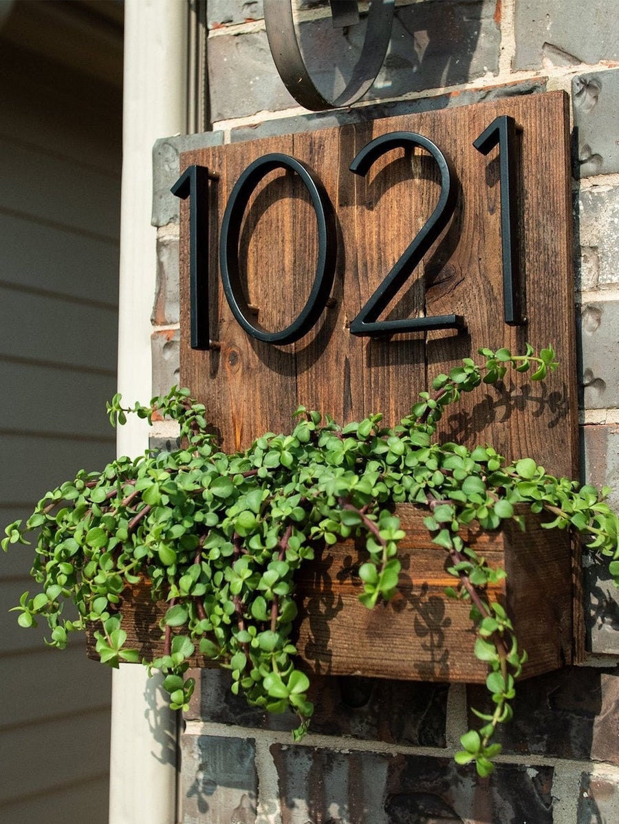 House number planter box from Kind Designs, on sale for summer at Etsy