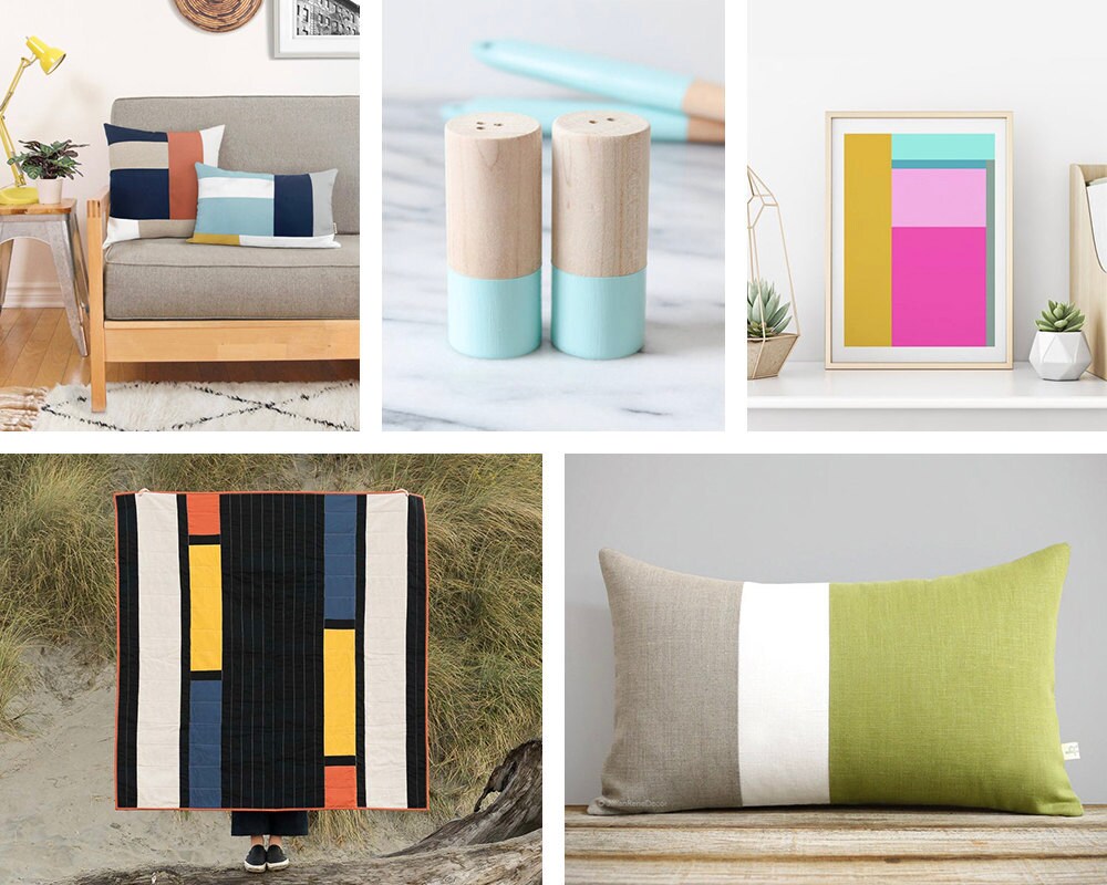 A collage of color block items available on Etsy