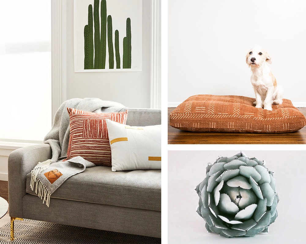 A collage of desert-chic decor from Etsy