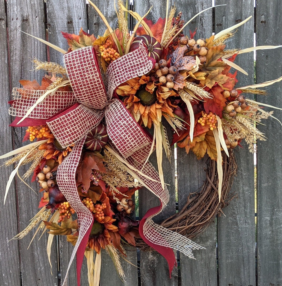 grapevine fall wreath with ribbon