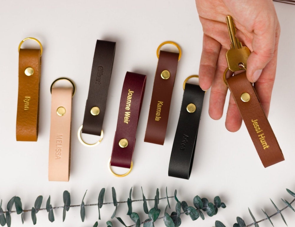 Personalized leather keychain from Keyaiira on Etsy