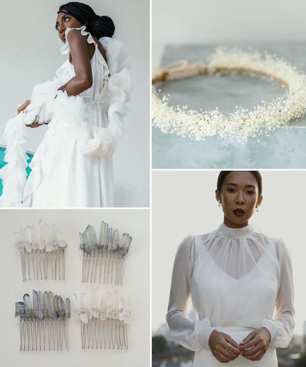 A collage of bridal accessories available on Etsy