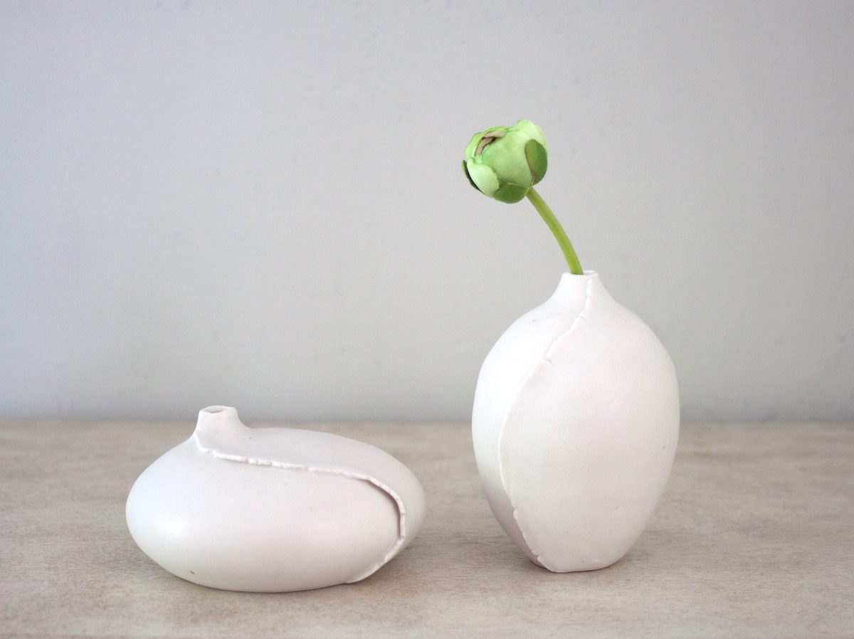 Short porcelain bud vase and tall porcelain bud vase from Echo of Nature