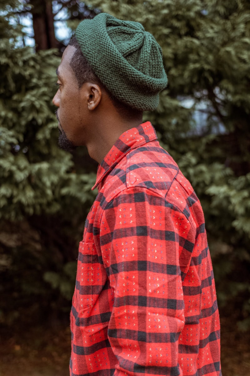 Nathan models a nautical wool beanie