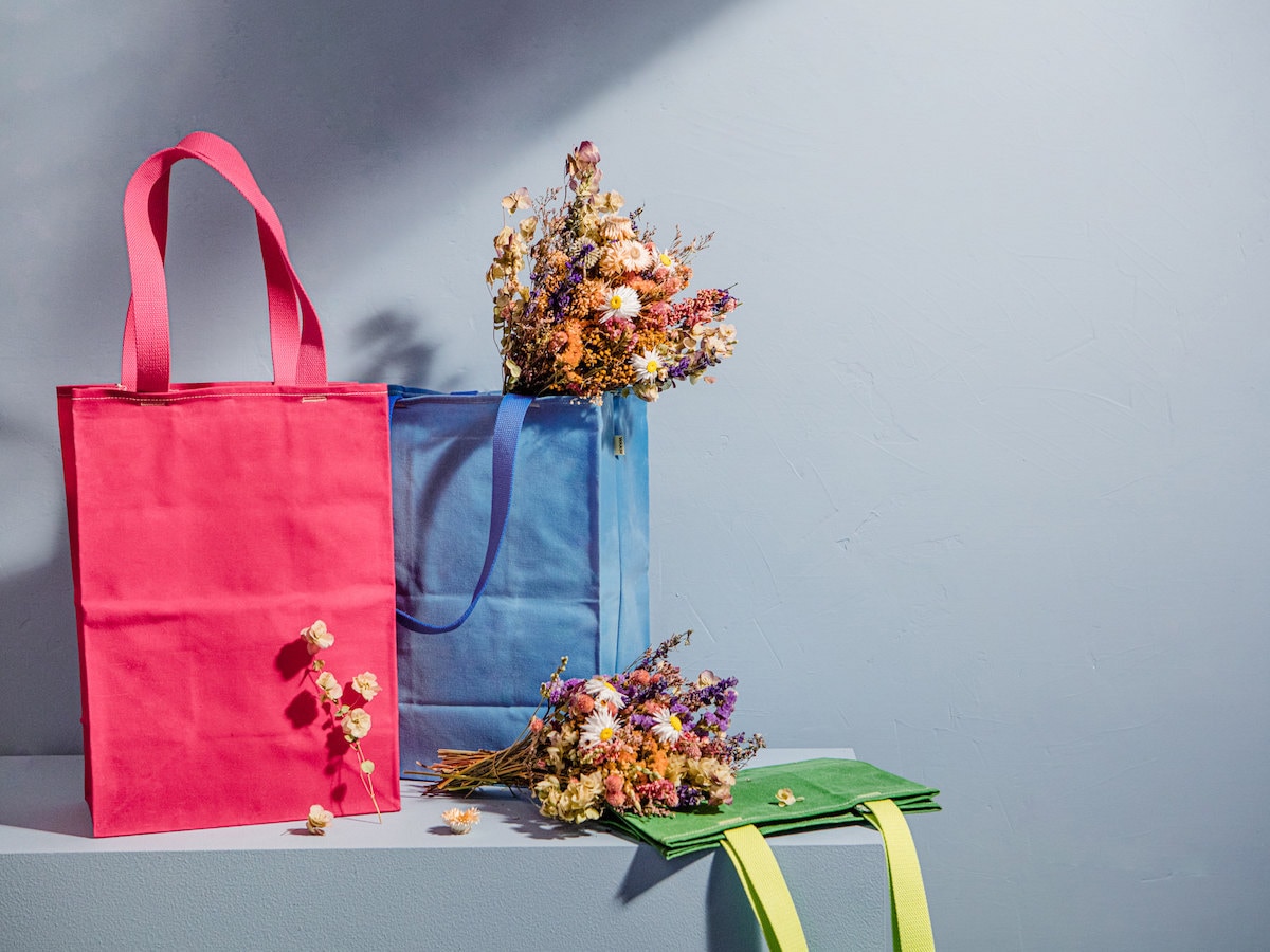 Tote bags and flowers from the Prabal Gurung Creator Collab