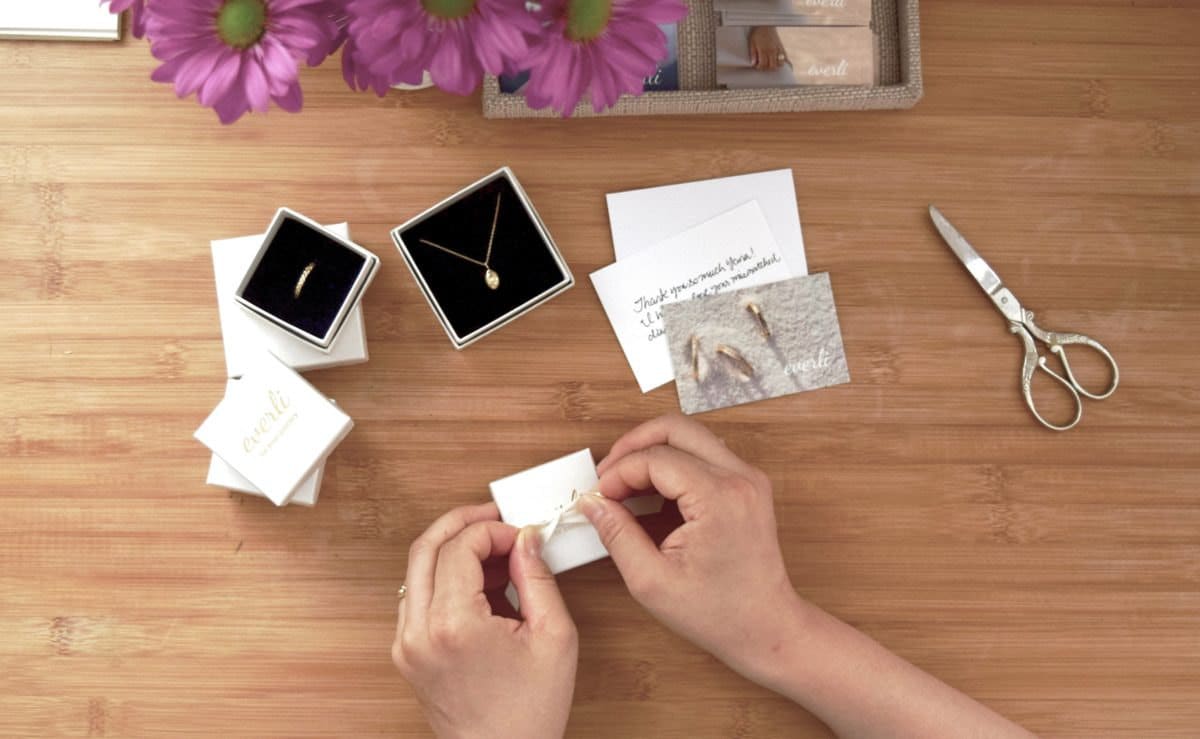 Shuang packaging jewelry orders at her desk