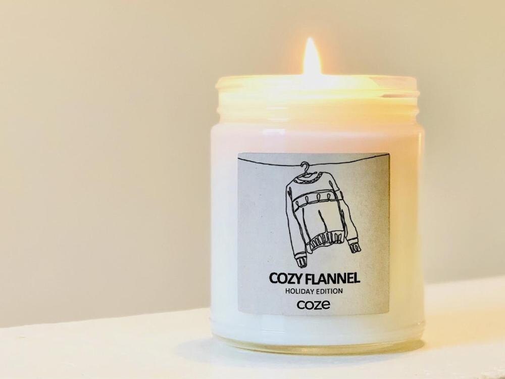"Cozy Flannel" soy wax candle from Coze Handcrafted Comforts
