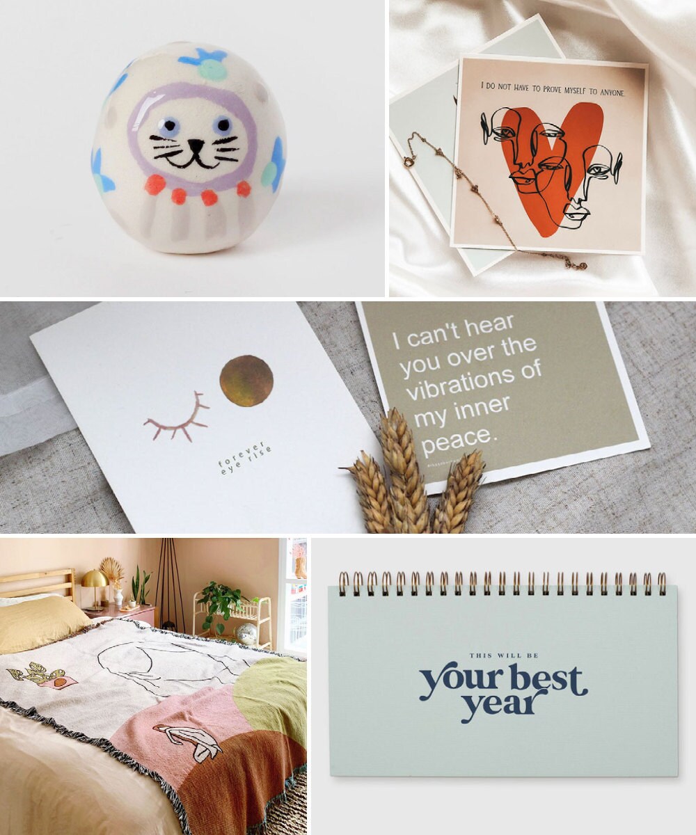 A collage of calming birthday gift ideas hand-picked for Virgo.