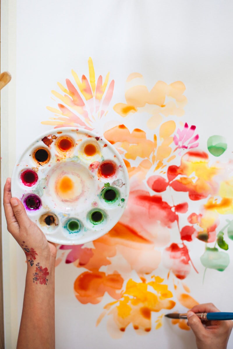 Ingrid Sanchez working on a watercolor Ingrid Sanchez working on a watercolor