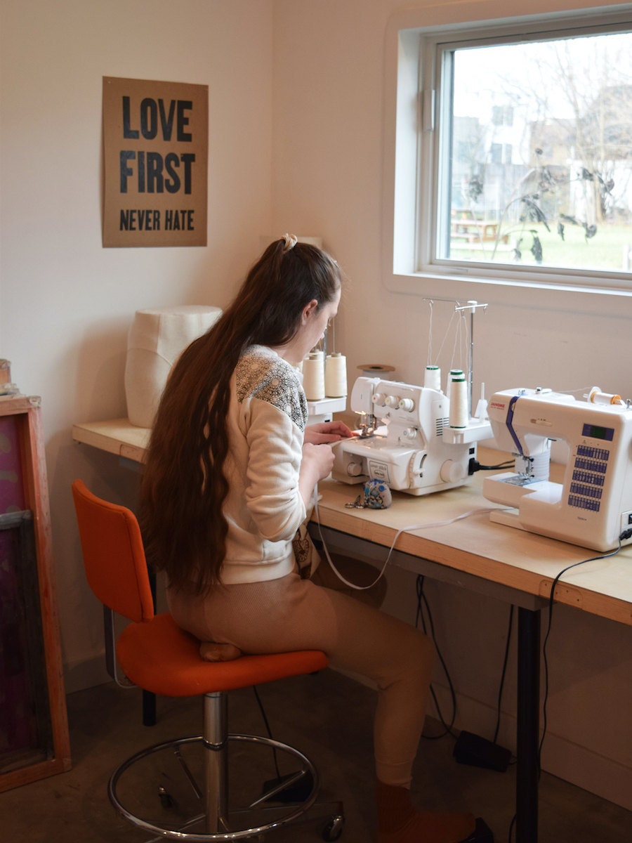 Object Apparel's Mollie Decker hand-sews organic garments