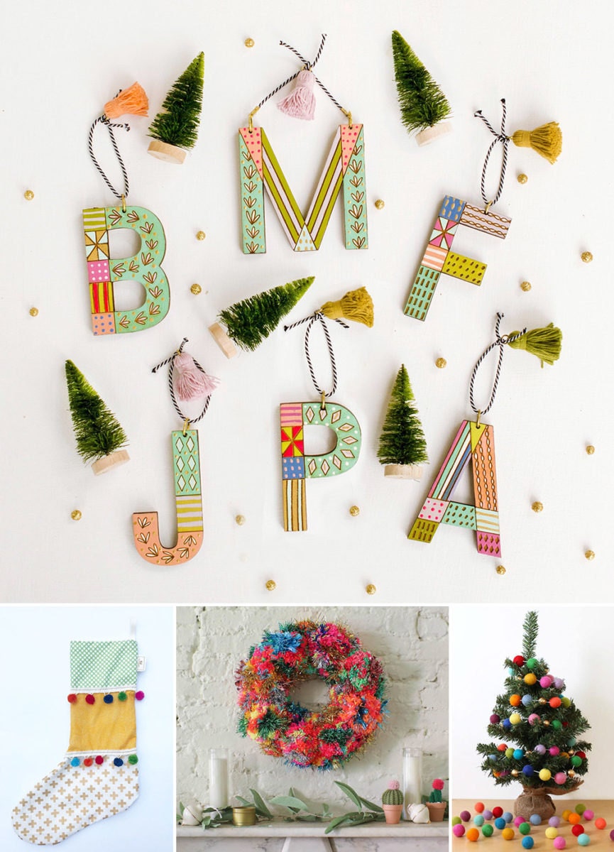 Colorful holiday decor with a maximalist vibe from Etsy