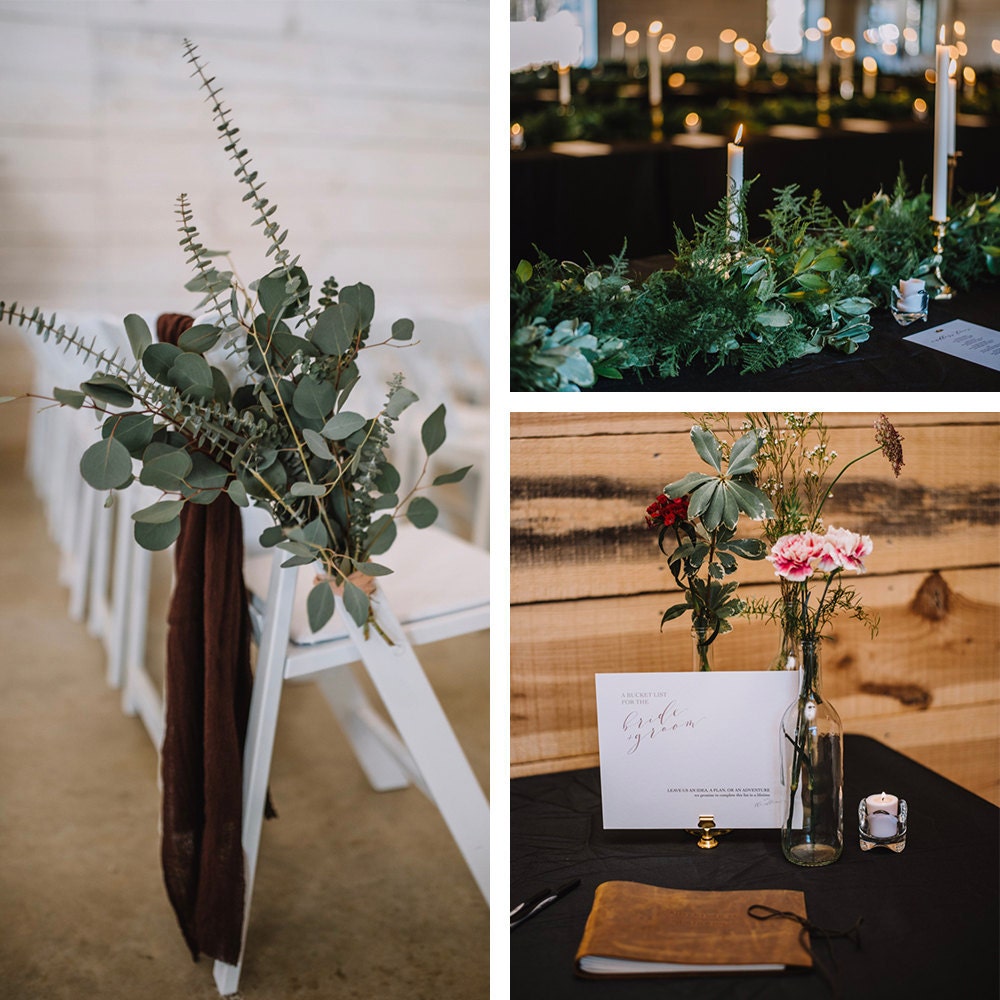 A collage of decor details from Emily and Terrell's wedding day