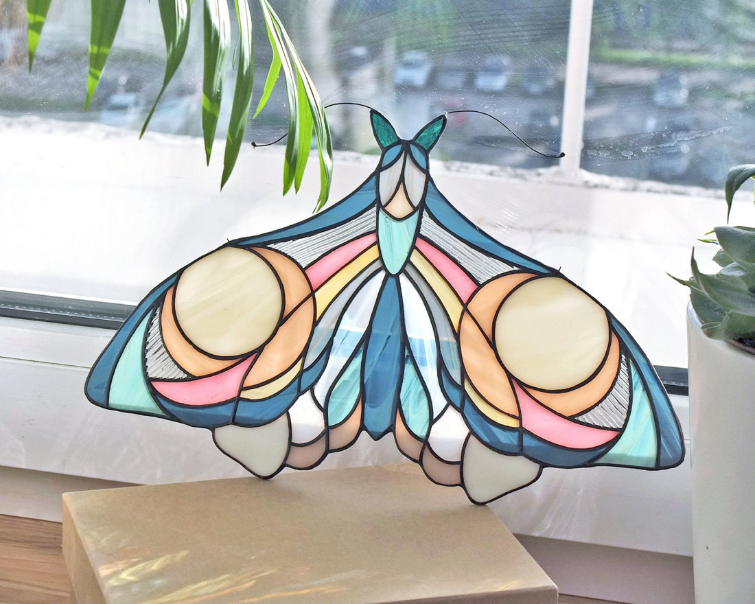 Hanging stained-glass moth suncatcher from Elena Zaycman