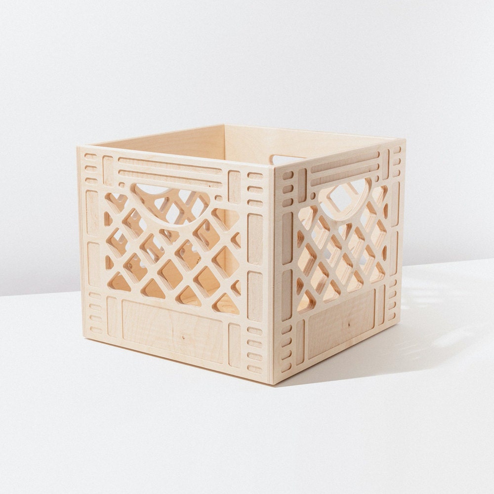 A wooden milk crate from WAAM Industries.