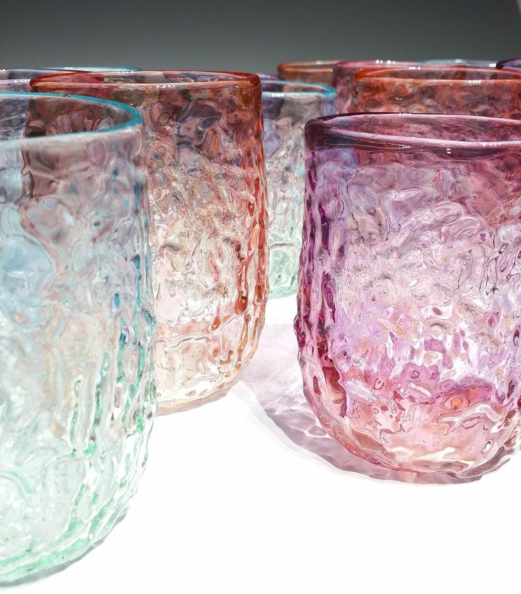 Colorful glassware from Etsy