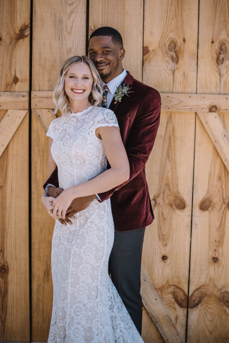 A portrait of Emily and Terrell on their wedding day
