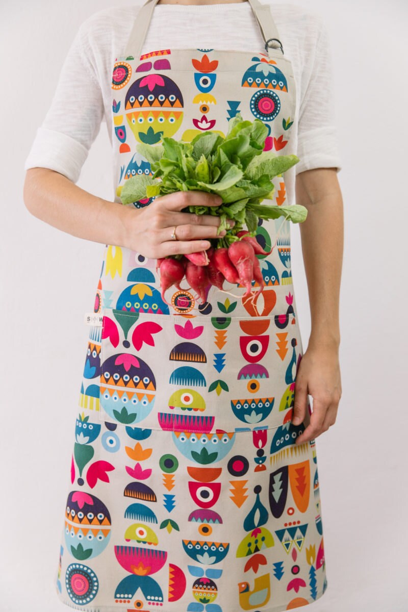 A colorful Nordic kitchen apron from Softer and Wild