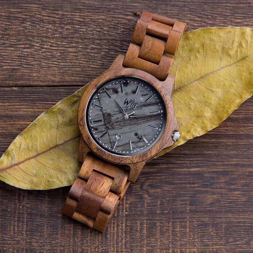Wood-and-marble watch from Wild Watches, on Etsy