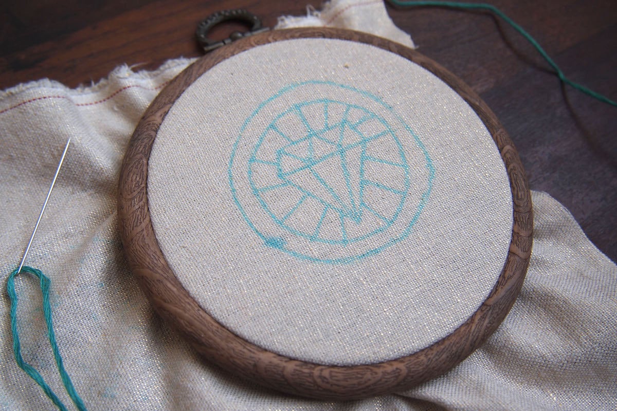 Embroidery hoop in progress